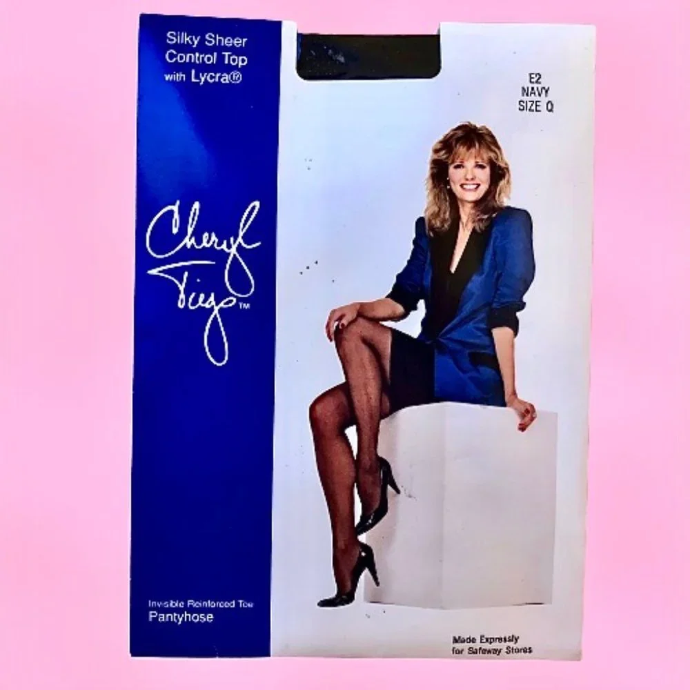 Vintage CHERYL TIEGS Pantyhose Control Top Nylons NAVY Silky Sheer